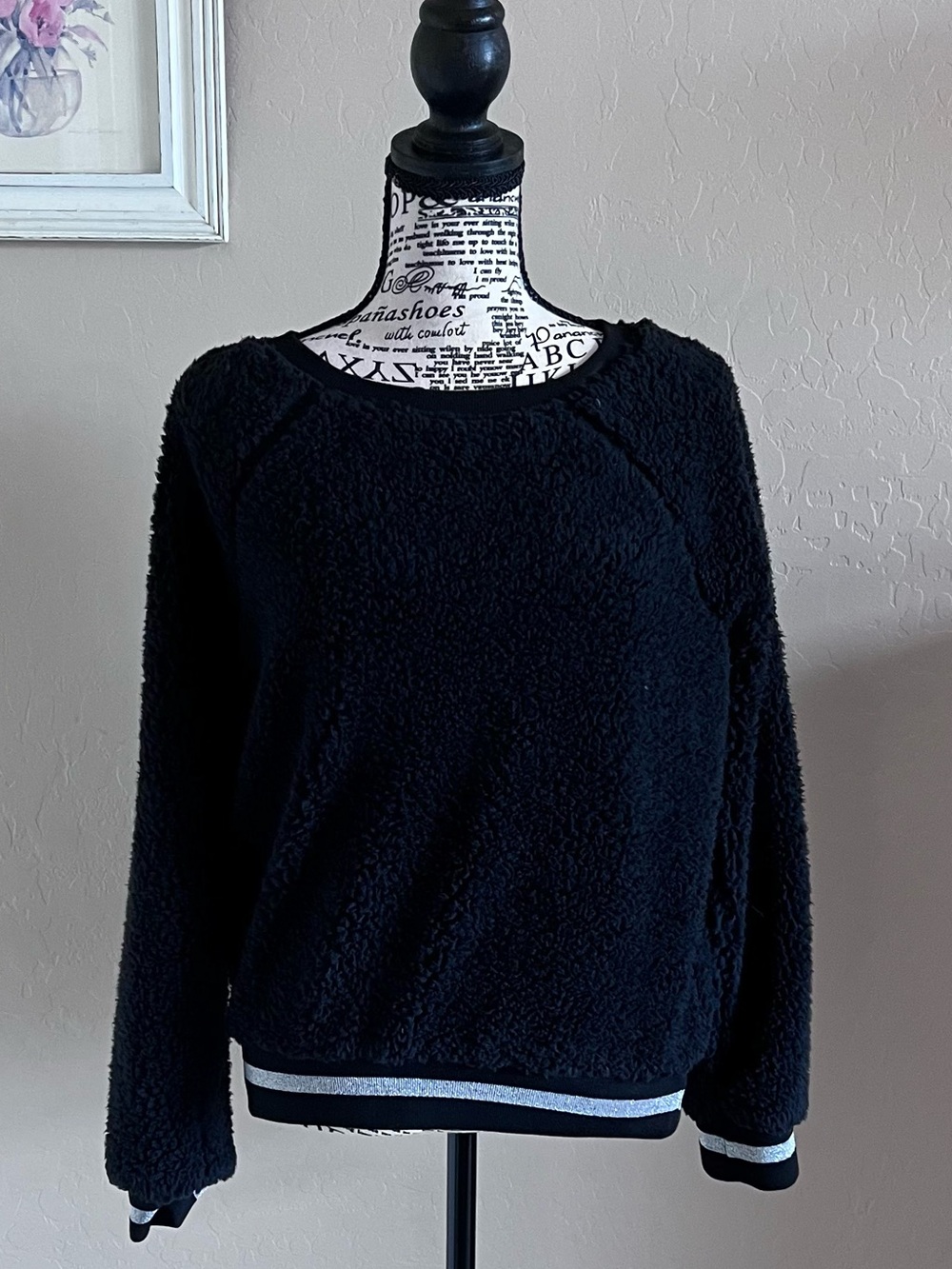 1. State Black Sherpa Crewneck Sweater with Contrast Trim